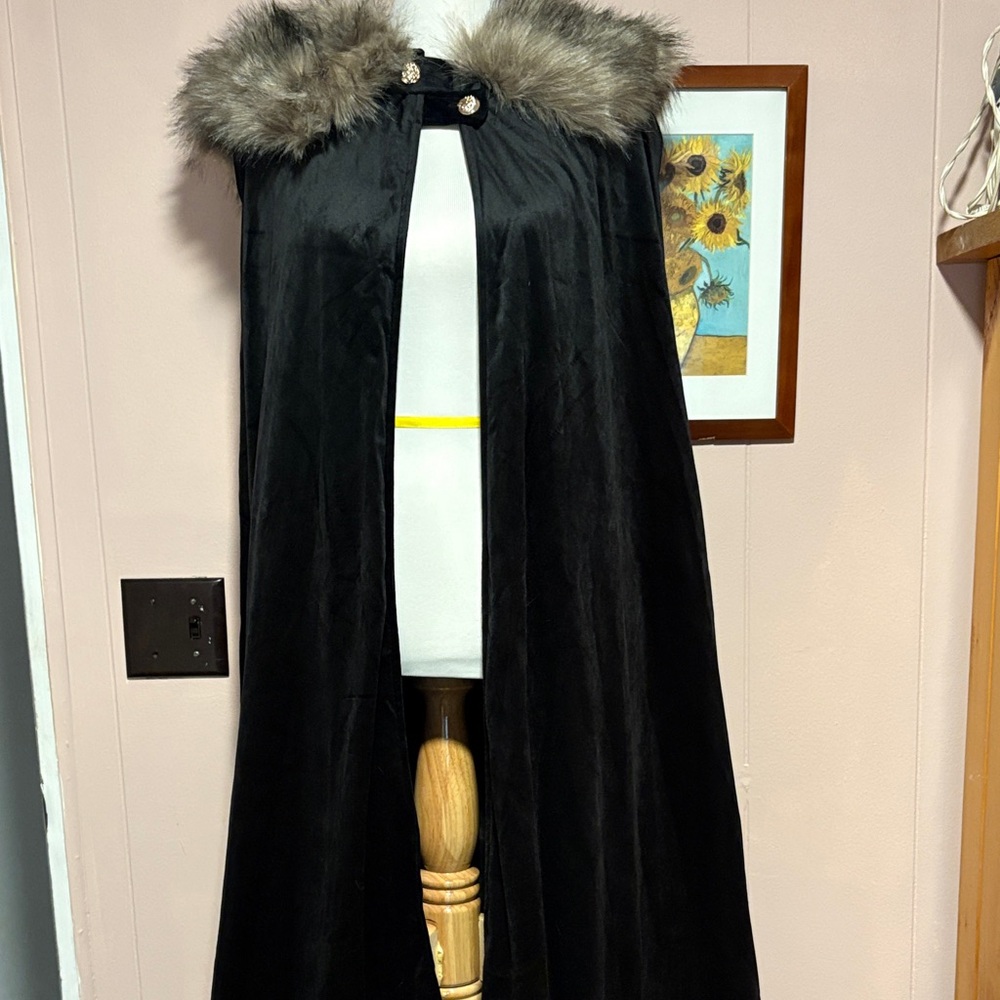 Black Cape with Faux Fur Collar